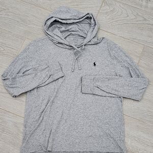 Polo Ralph Lauren Hoodie Medium Gray Pony Rugby Adjustable Hiker Outdoors Mens